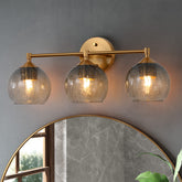 3-Light Bathroom Light Fixtures, Modern Wall Sconce Vanity Light with Grey Glass Shade (Bulbs Not Included) 3