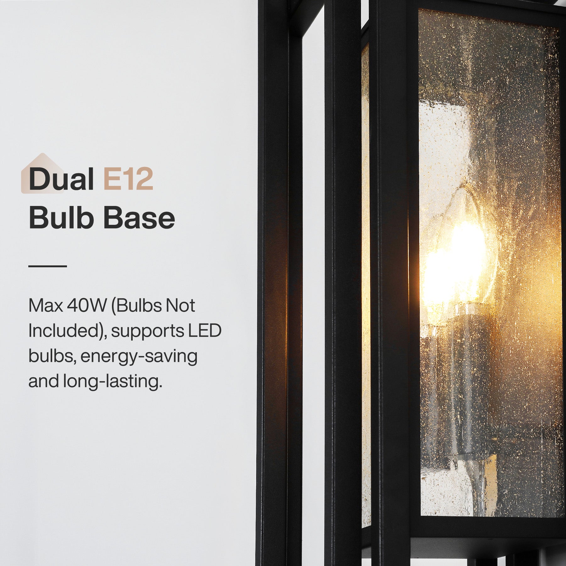 2-Light Outdoor Wall Sconce, 18.7" Exterior Wall Lighting Fixtures with Seeded Glass Shade