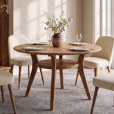 47" Round Dining Table with Storage Shelf, Solid Wood Kitchen Table, 2-Tier 3
