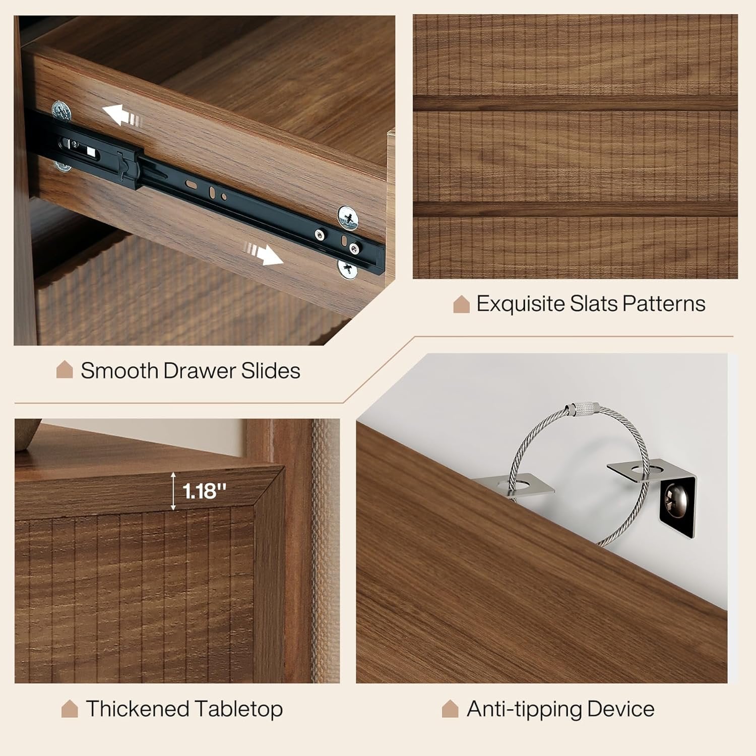 31" Oversized Nightstand, Fluted Bedside Table with 3 Storage Drawers