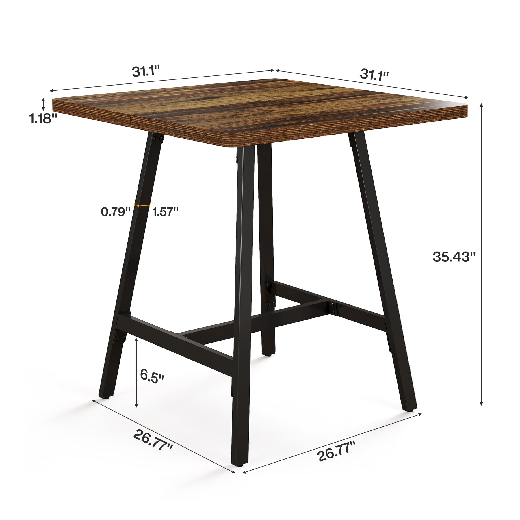 31" Square Bar Table, Small High Top Pub Table Dining Table with Thickened Top