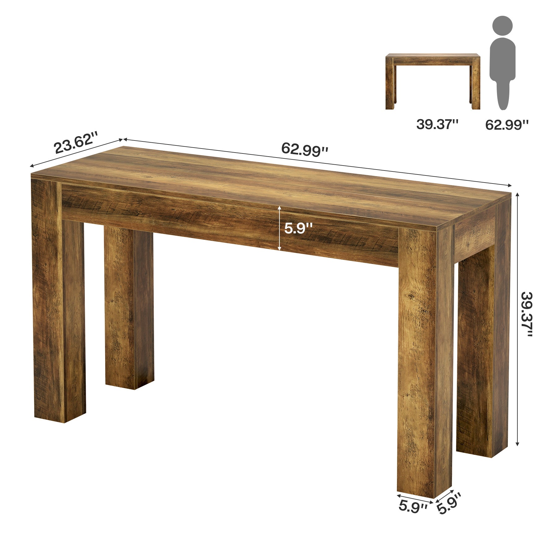 63" Long Bar Table, Rectangular Counter Height Pub Table with Sturdy Legs