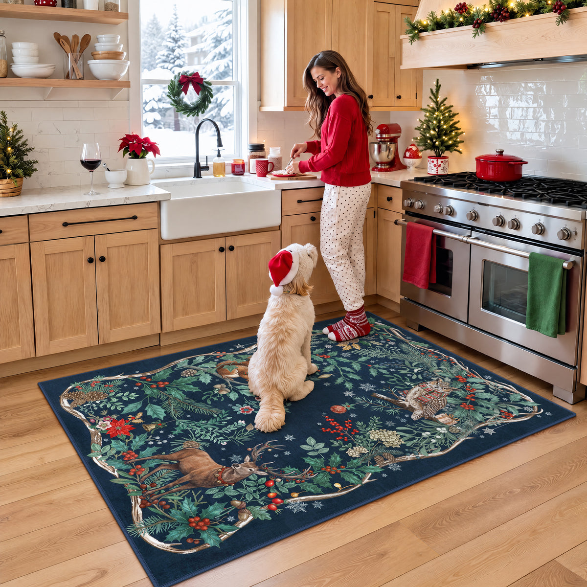 Christmas Tree Area Rug - Washable Non-Slip Holiday Carpet for Living Room Bedroom