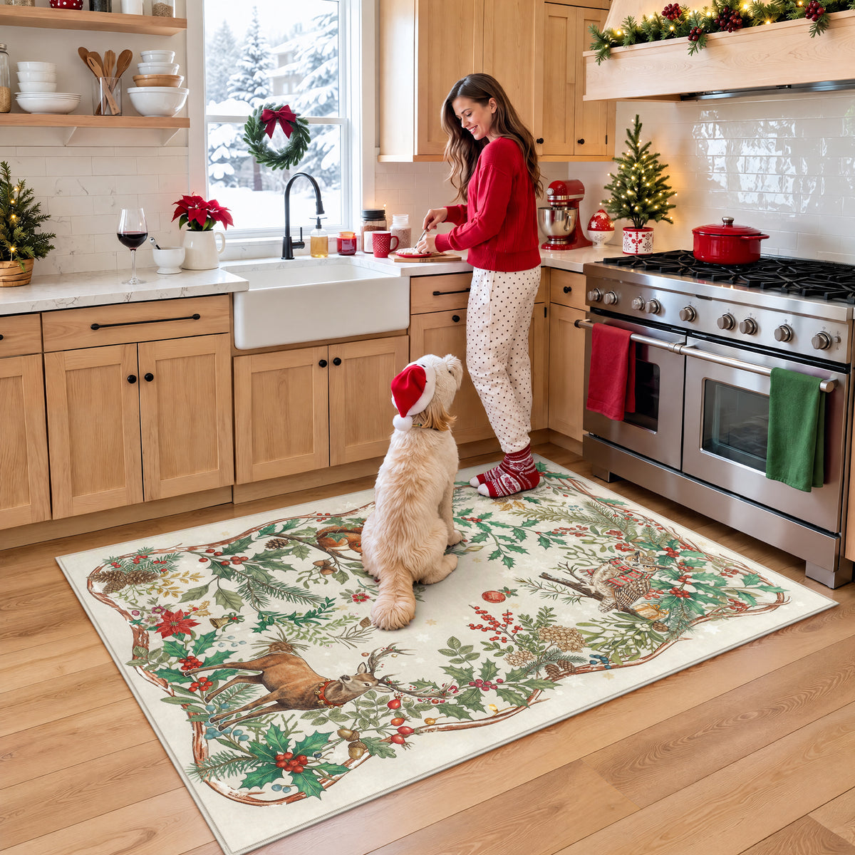 Christmas Tree Area Rug - Washable Non-Slip Holiday Carpet for Living Room Bedroom