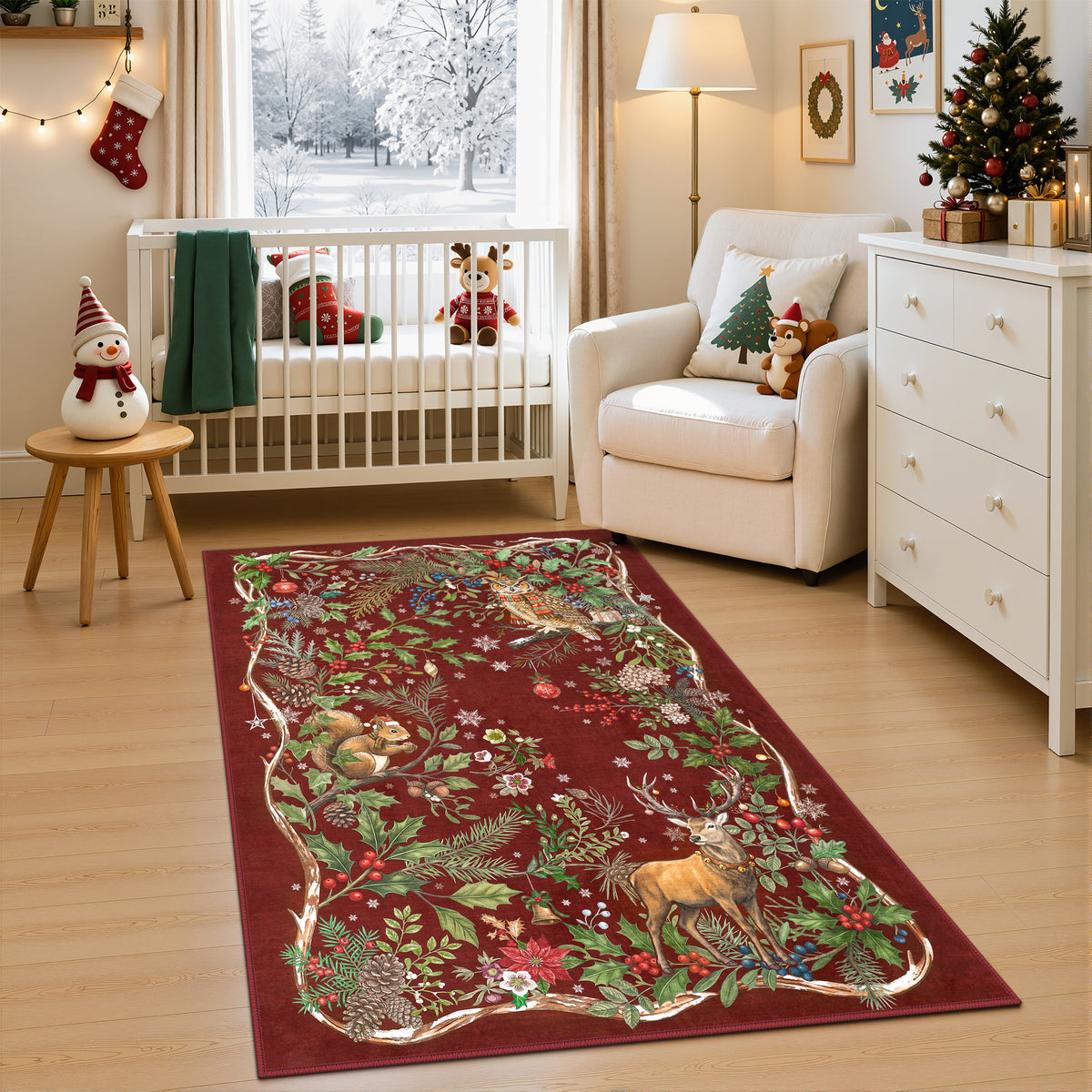 Christmas Tree Area Rug - Washable Non-Slip Holiday Carpet for Living Room Bedroom