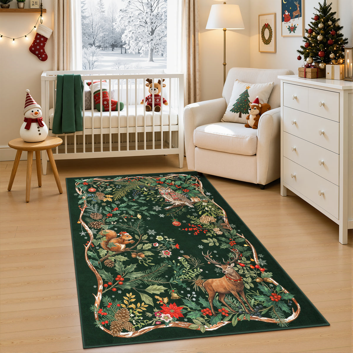 Christmas Tree Area Rug - Washable Non-Slip Holiday Carpet for Living Room Bedroom