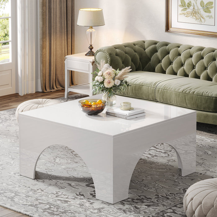 35" Coffee Table, Modern Square Center Table with Arched Structure Tribesigns
