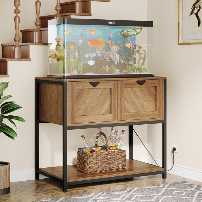 35" Fish Tank Stand, Aquarium Stand with Cabinet Storage and Power Outlets Tribesigns