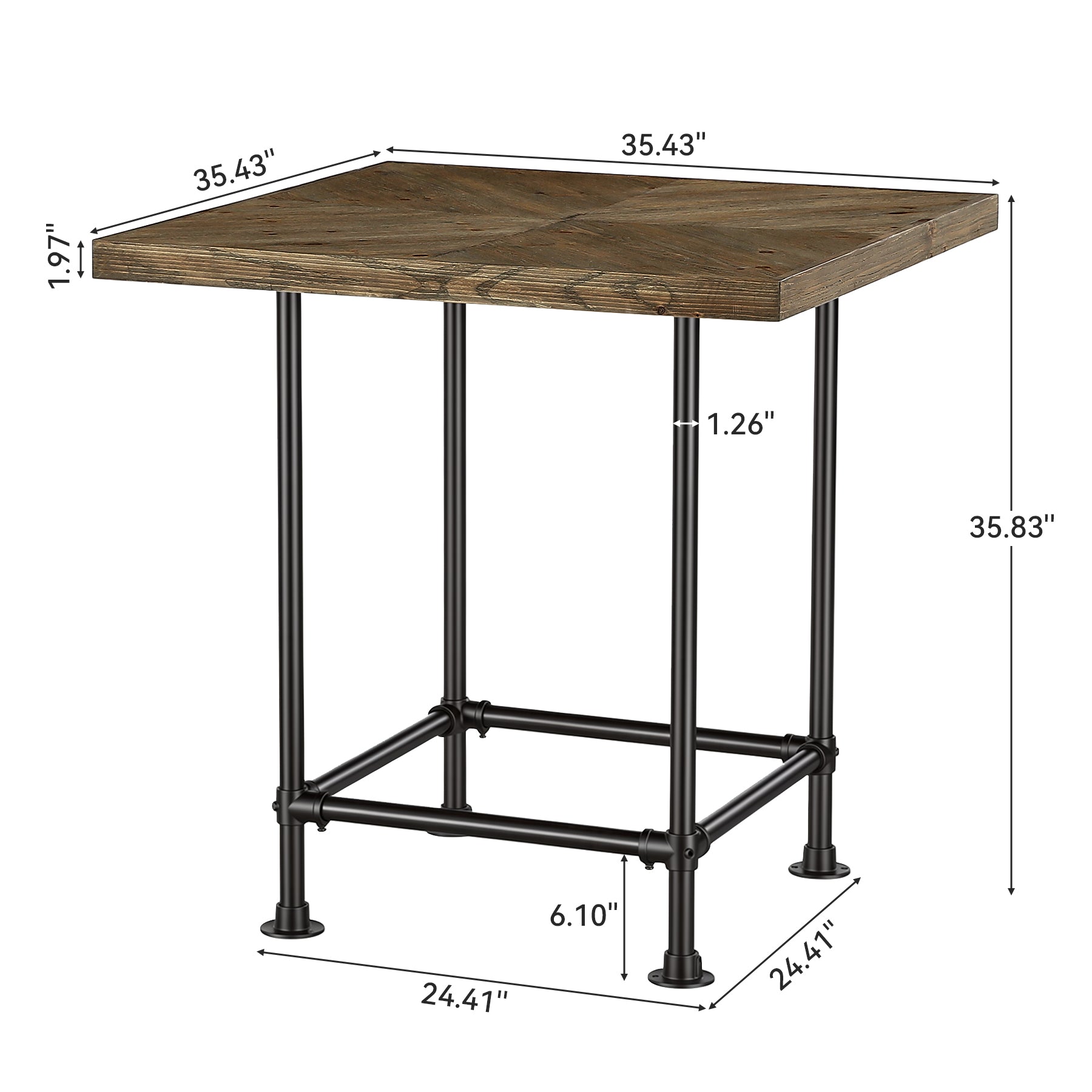 35.4" Square Bar Table, Cocktail Coffee Counter High Top Pub Table with Wood Tabletop