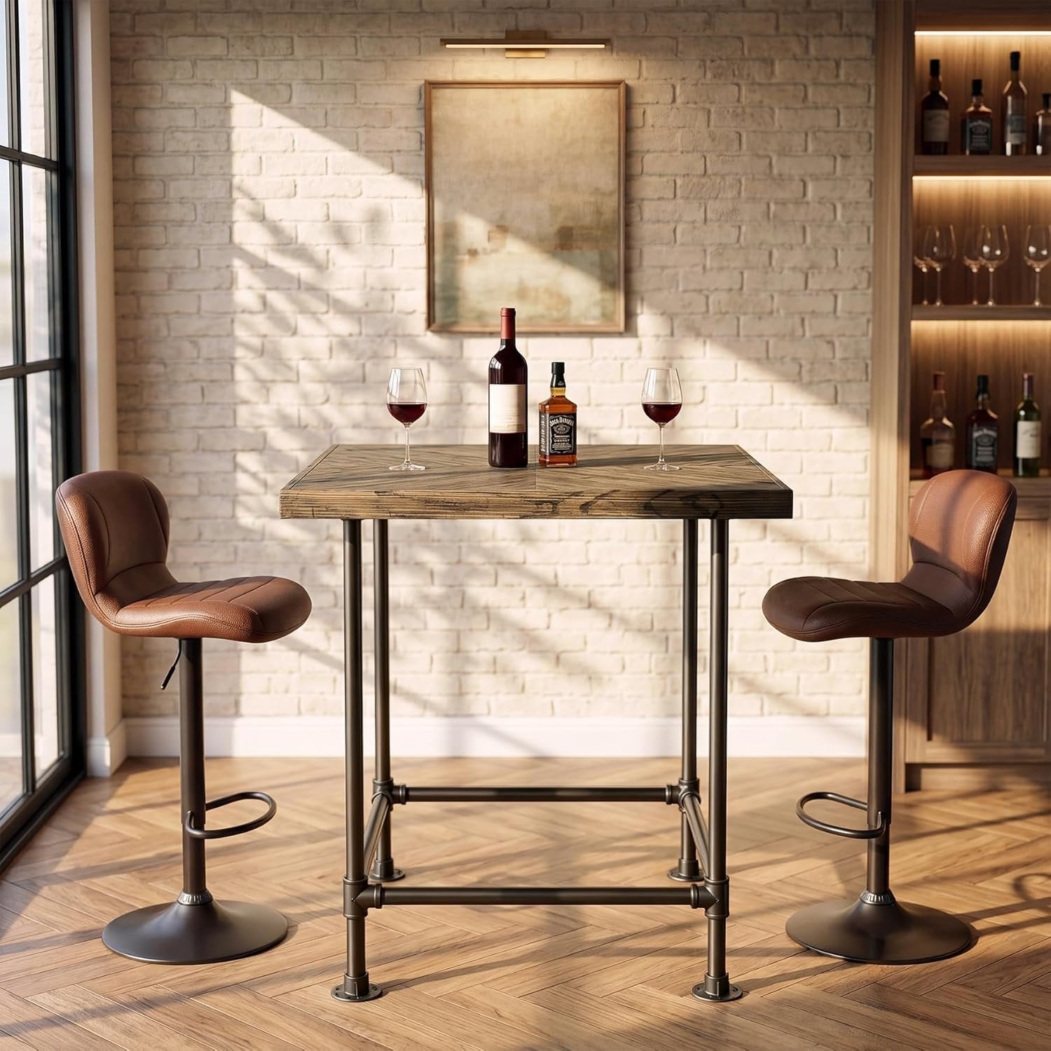 35.4" Square Bar Table, Cocktail Coffee Counter High Top Pub Table with Wood Tabletop