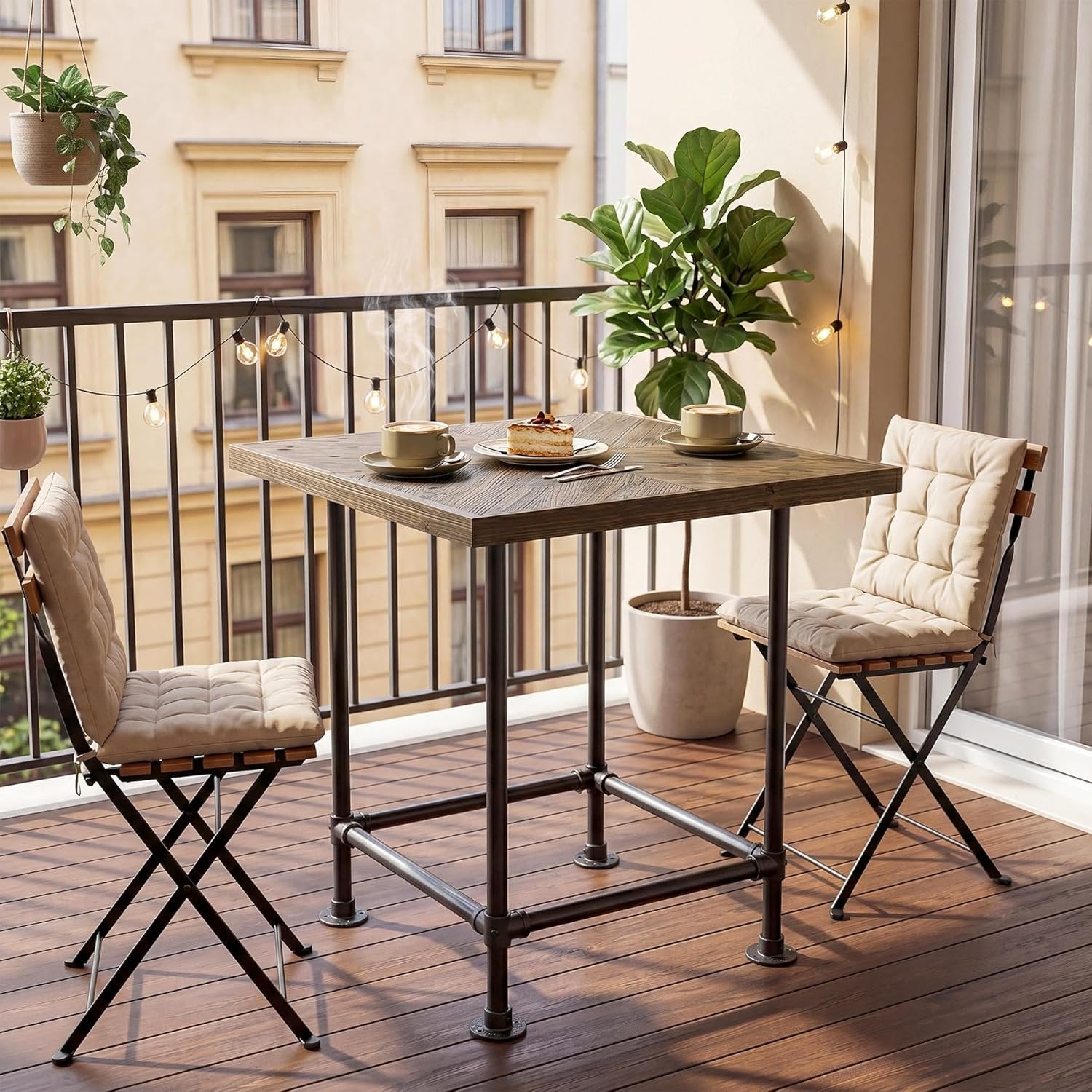 35.4" Square Bar Table, Cocktail Coffee Counter High Top Pub Table with Wood Tabletop