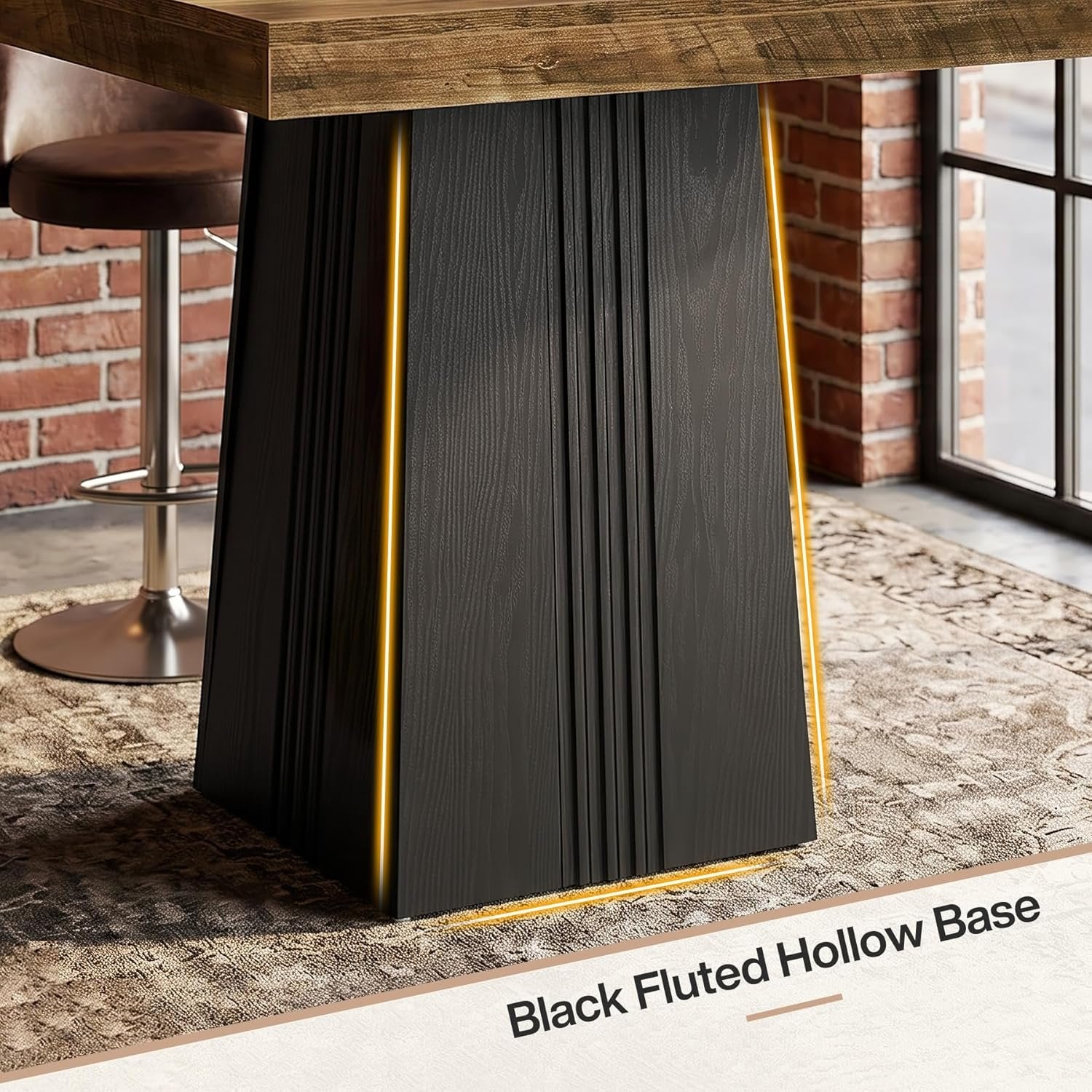 35.4" Square Bar Table, Modern Fluted Pub Table, Bar Height with Hollow Base
