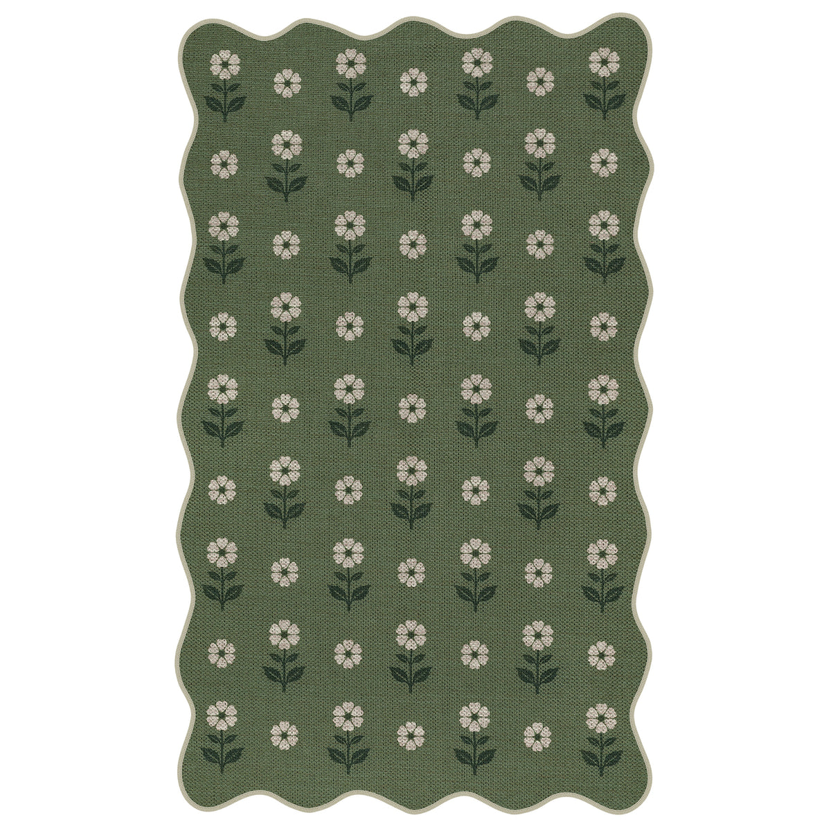 Tribesigns Hallway Tan Green Scalloped Easy Jute Kitchen Runner Rug