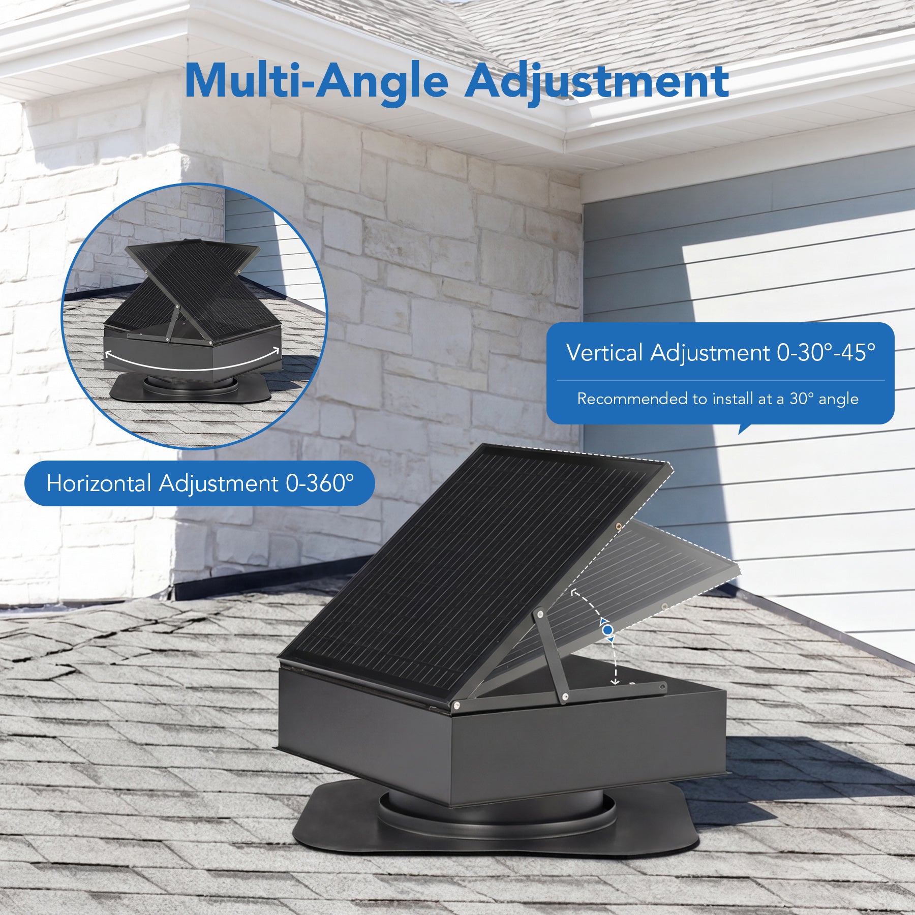 35W Solar Attic Fan, 2800 CFM Smart Roof Vent Built-in Temperature Sensors