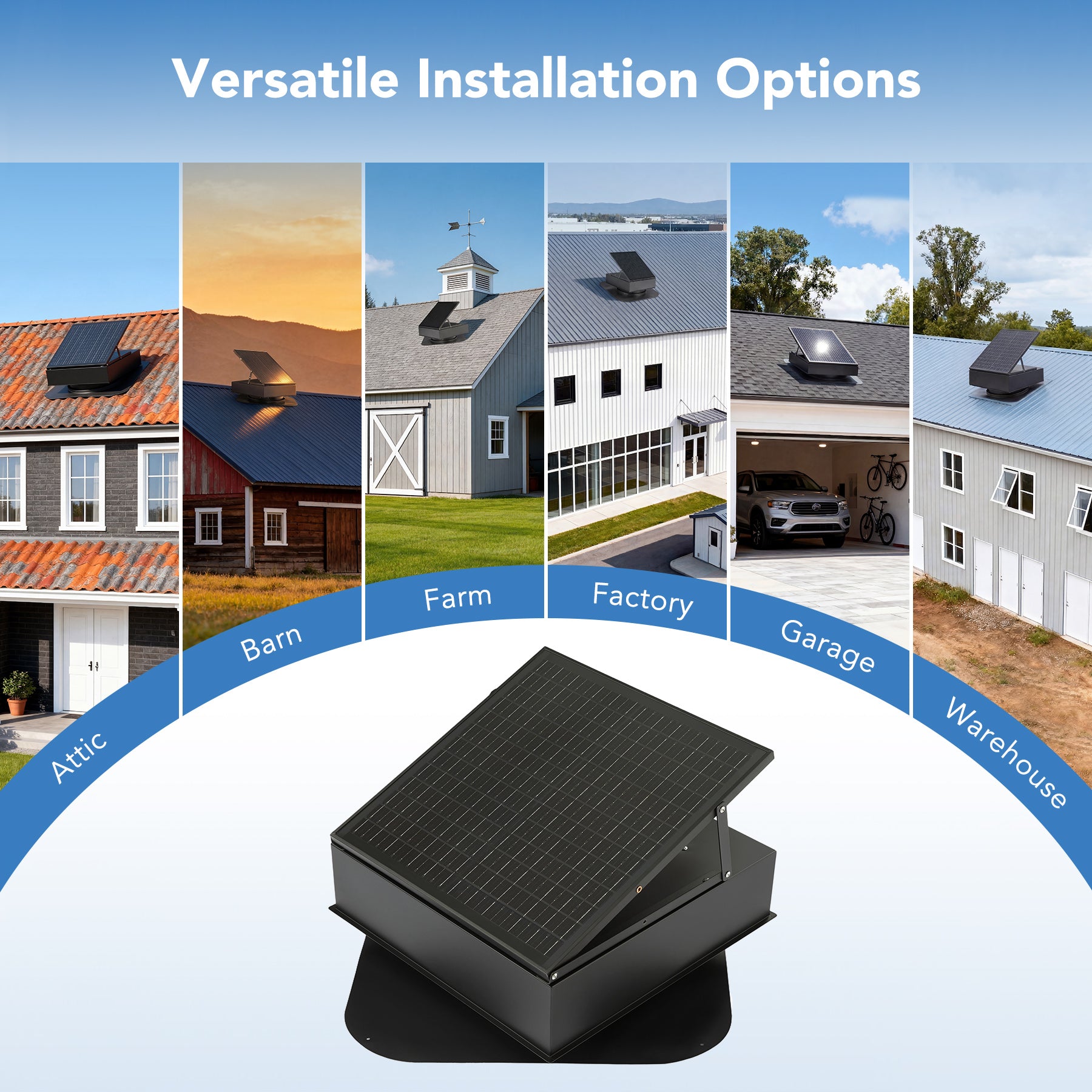 35W Solar Attic Fan, 2800 CFM Smart Roof Vent Built-in Temperature Sensors