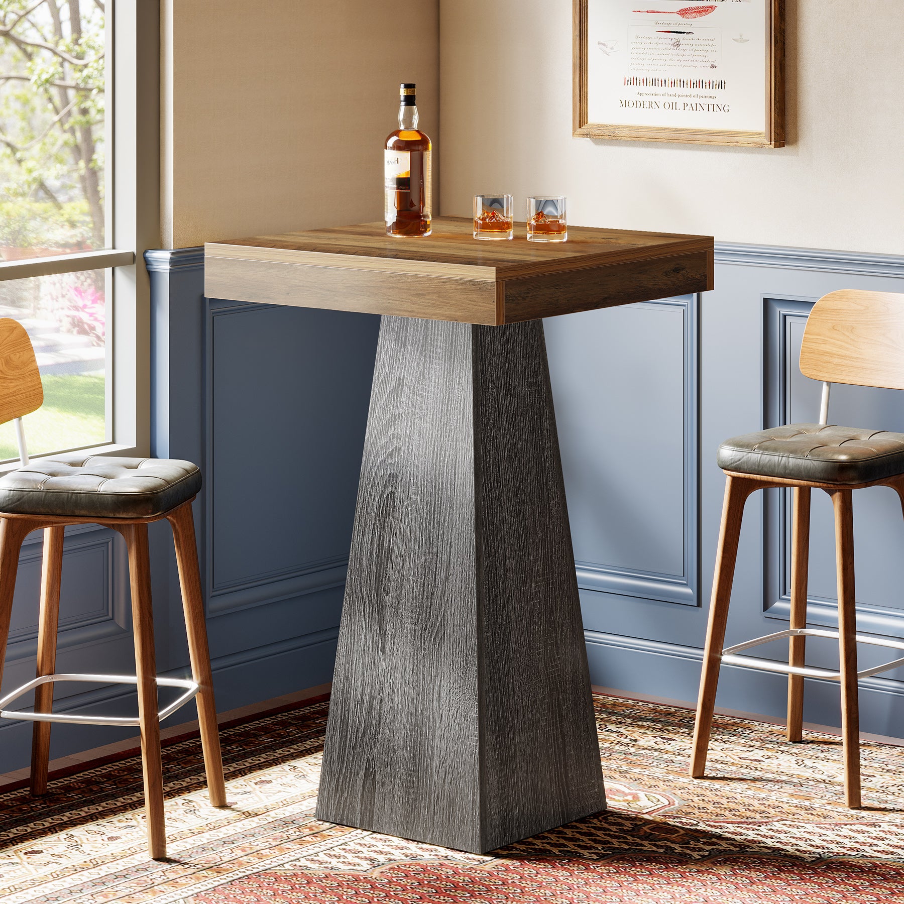 37.4" Bar Table, Square Pub Table Dining Room Table