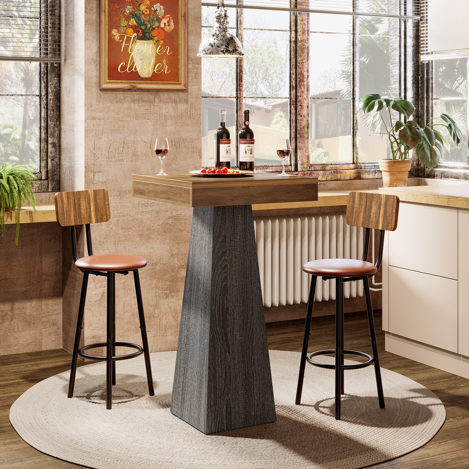 37.4" Bar Table, Square Pub Table Dining Room Table