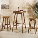 37.4" Round Bar Table, Solid Wood Bistro Sets Pub Table with 2 Barstools 3