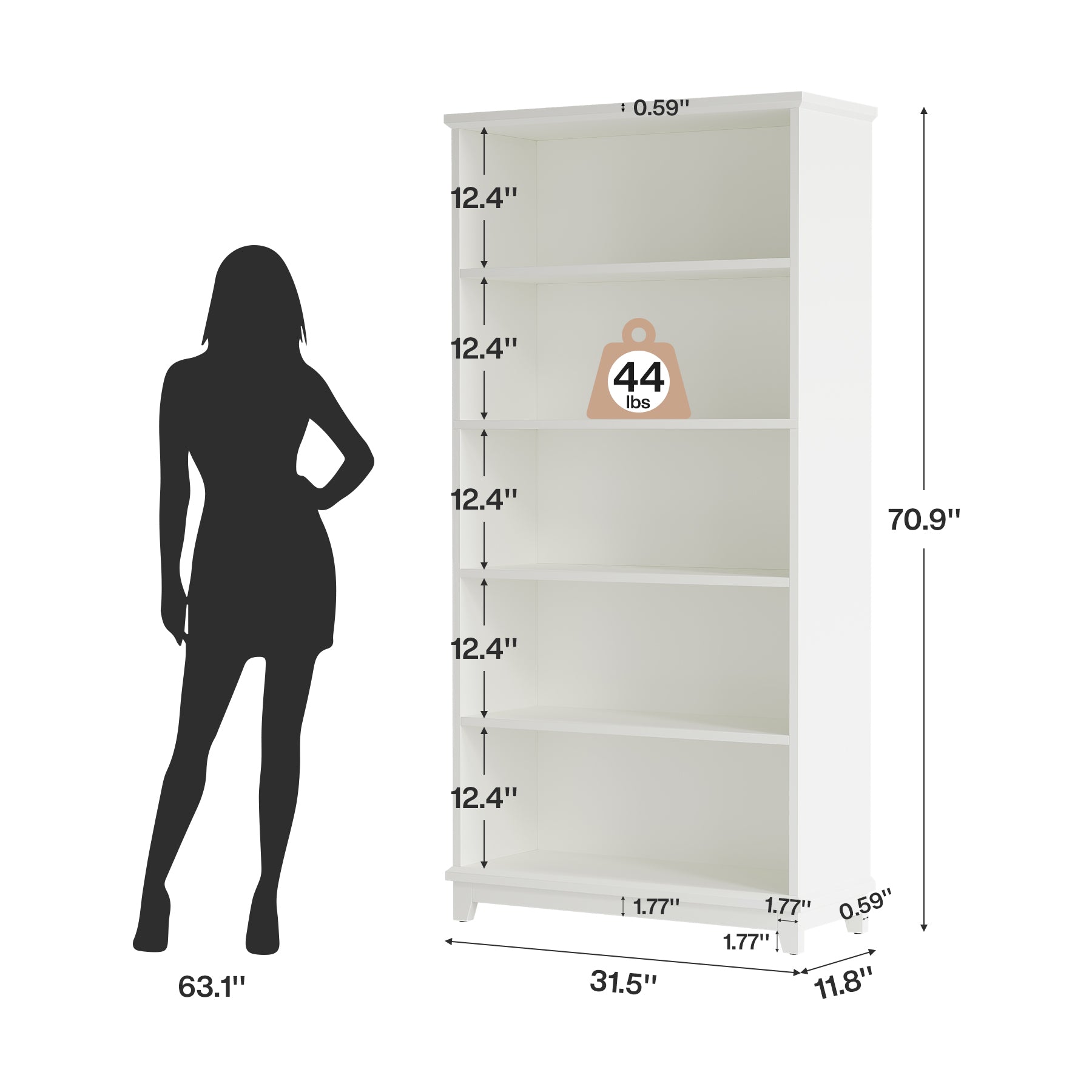 5-Tier Bookshelf, 70" Bookcase Open Display Shelf with Anti-tip Kits