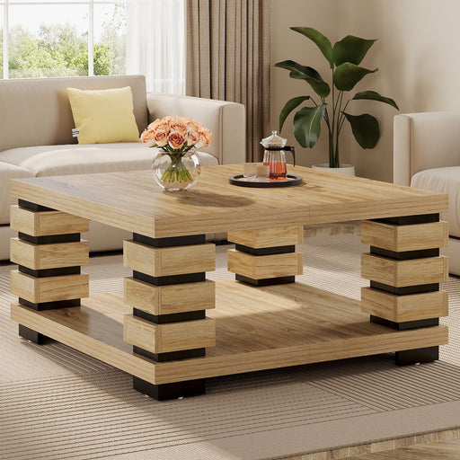 39" Coffee Table, Square 2 - Tier Center Table Tea Table with Storage Shelf Tribesigns