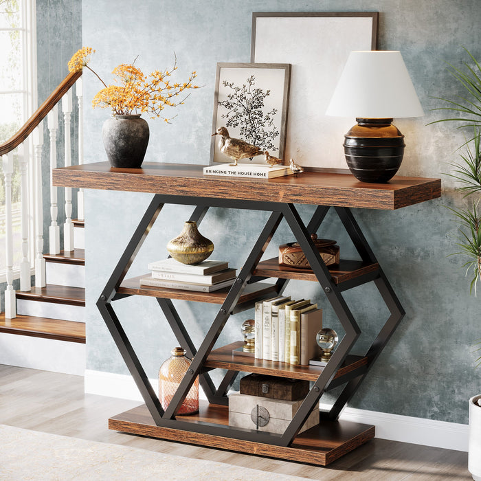 39" Console Table, 5 - tier Sofa Table Entryway Table With Geometric Base Tribesigns