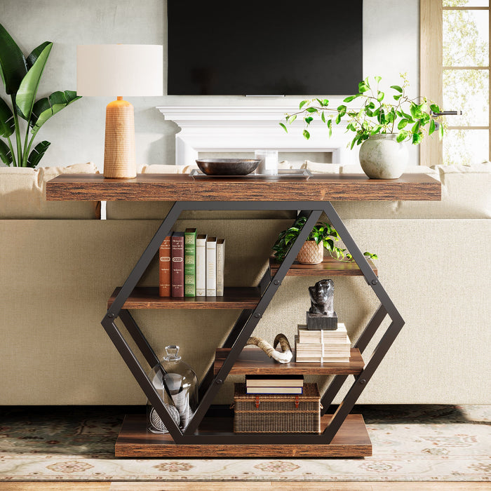 39" Console Table, 5 - tier Sofa Table Entryway Table With Geometric Base Tribesigns