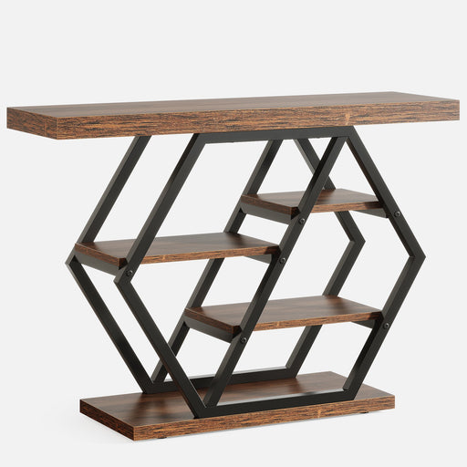 39" Console Table, 5 - tier Sofa Table Entryway Table With Geometric Base Tribesigns