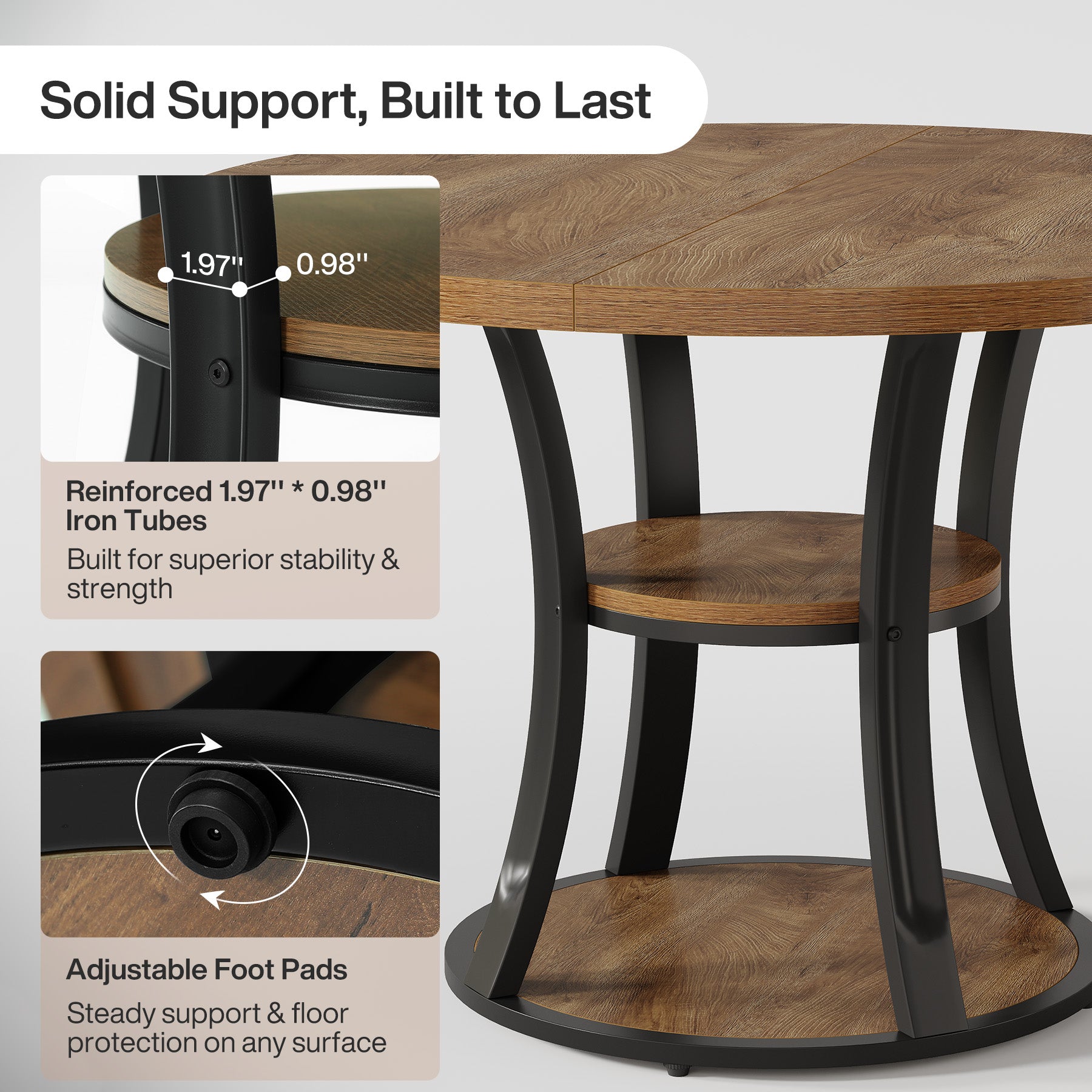 39.37" Round Dining Table, Farmhouse Kitchen Table with Storage for 4 People