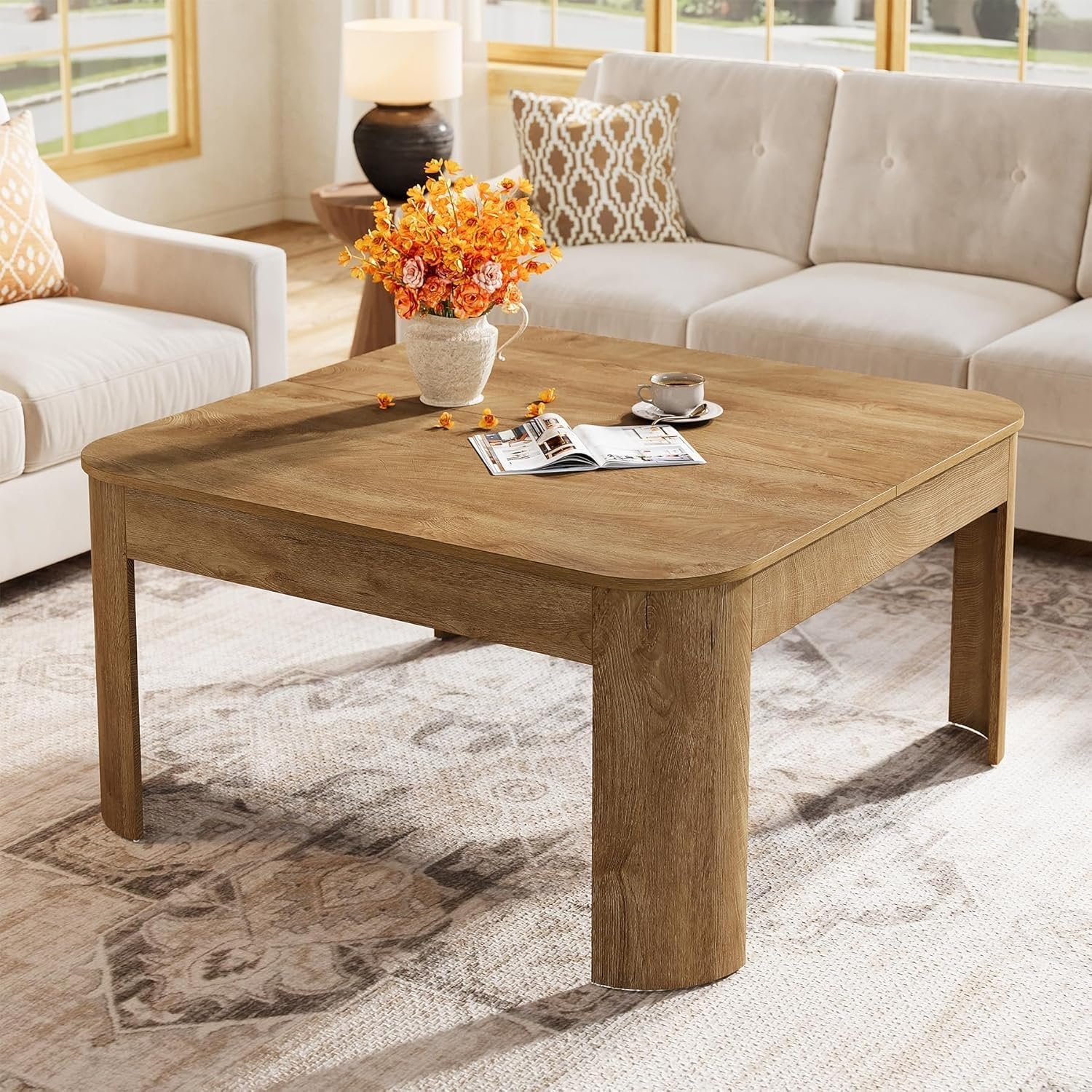 39.3" Square Coffee Table, Farmhouse Center Table Cocktail Tea Accent Table