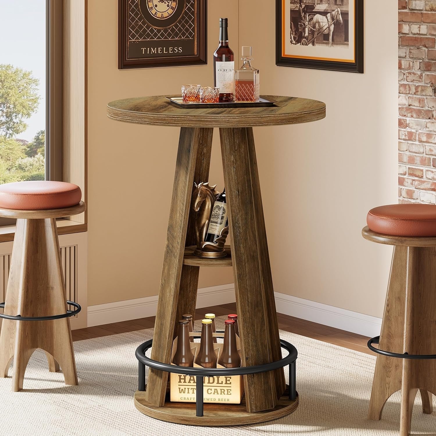 39.4" Bar Table, 3-Tier High Top Bistro Table Cocktail Pub Tables with Metal Footrest