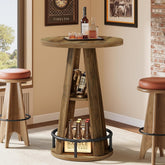 39.4" Bar Table, 3-Tier High Top Bistro Table Cocktail Pub Tables with Metal Footrest 3