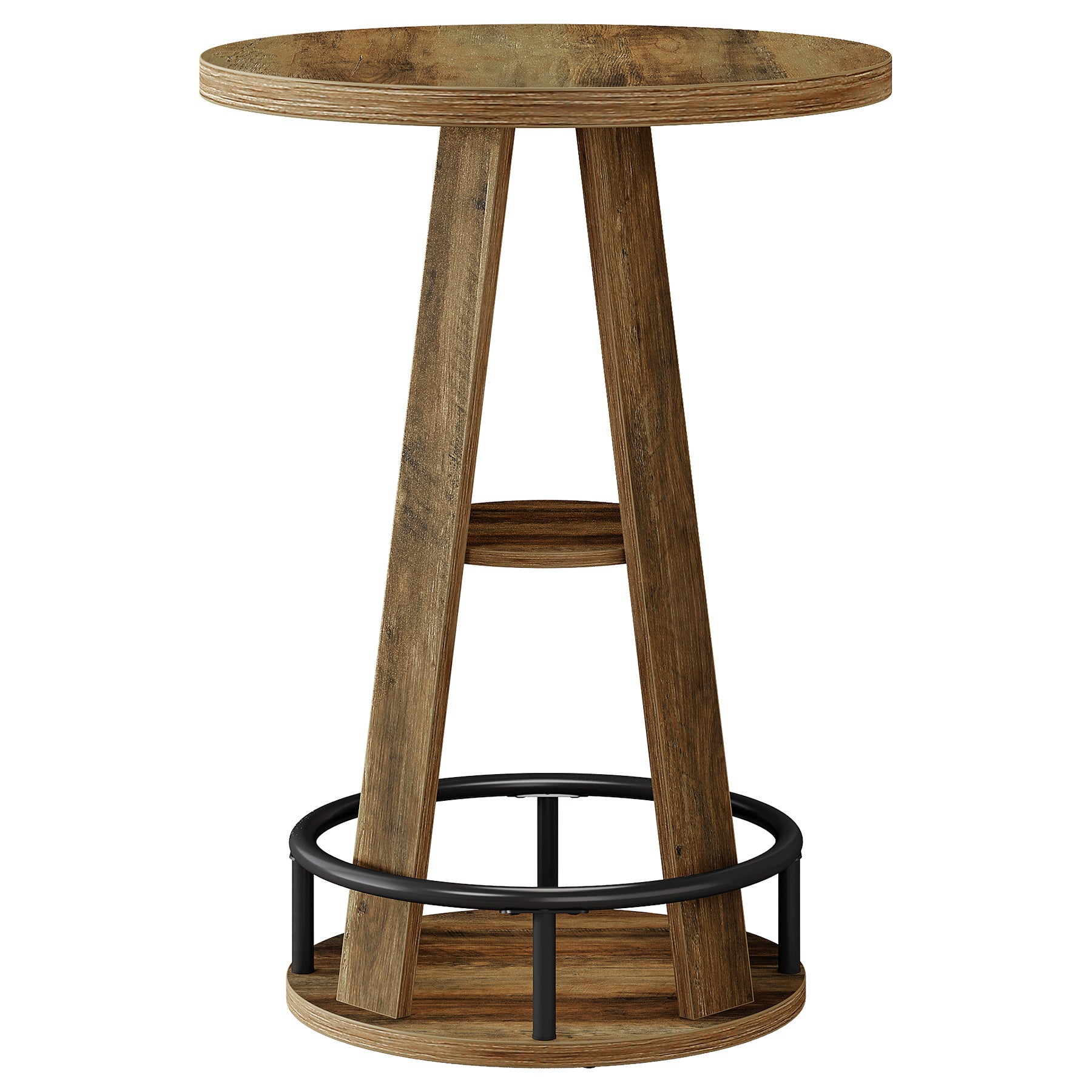 39.4" Bar Table, 3-Tier High Top Bistro Table Cocktail Pub Tables with Metal Footrest