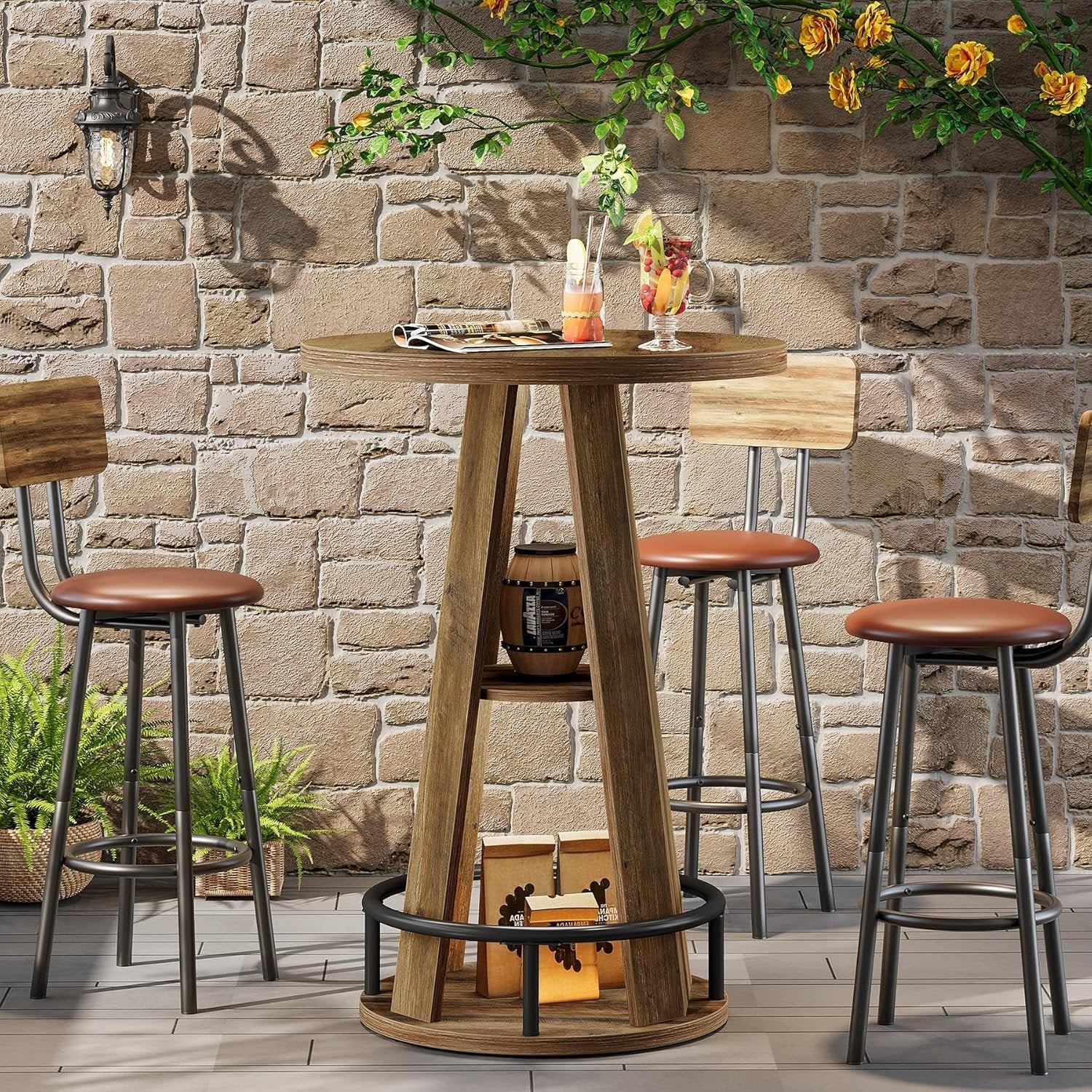 39.4" Bar Table, 3-Tier High Top Bistro Table