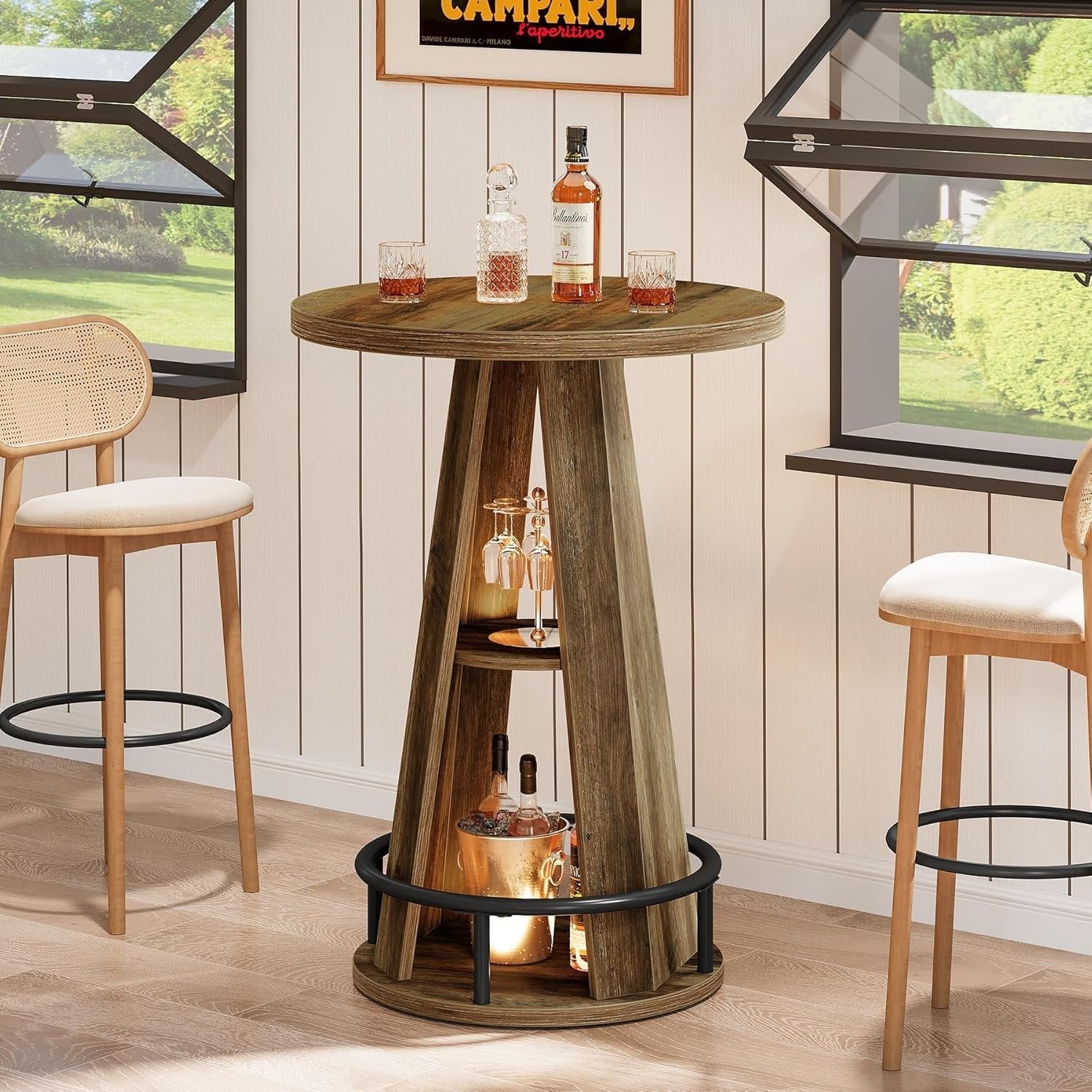 39.4" Bar Table, 3-Tier High Top Bistro Table Cocktail Pub Tables with Metal Footrest