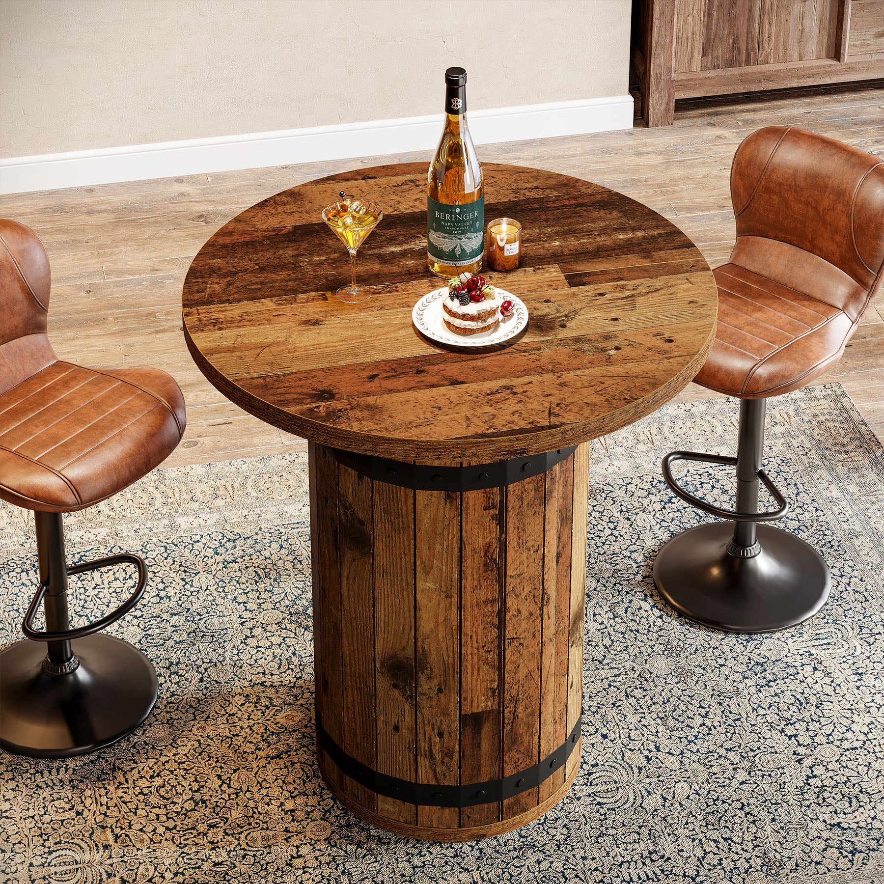 39.4" Bar Table, Round Bistro Pub Table for Kitchen