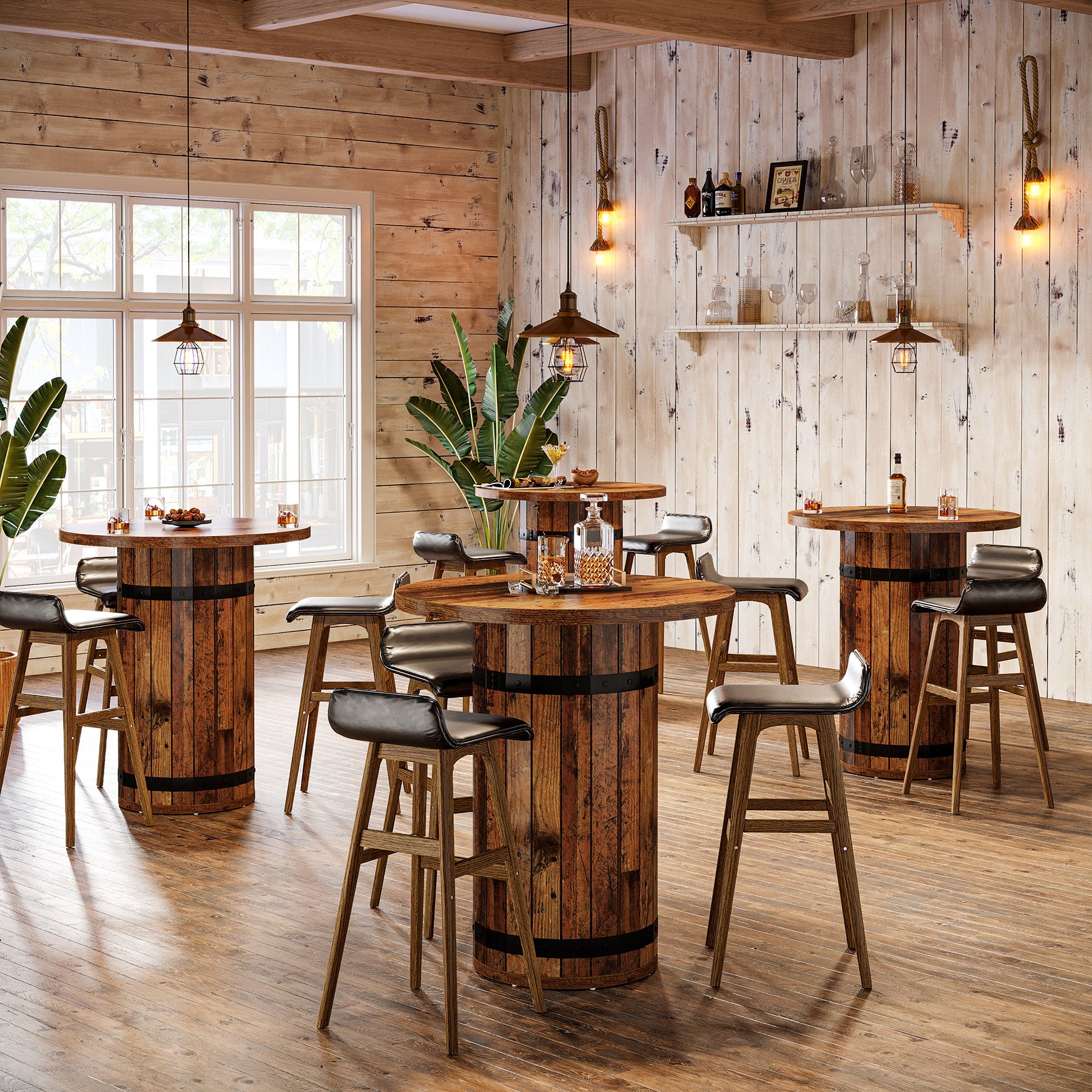 39.4" Bar Table, Round Bistro Pub Table - Thumbnail 2