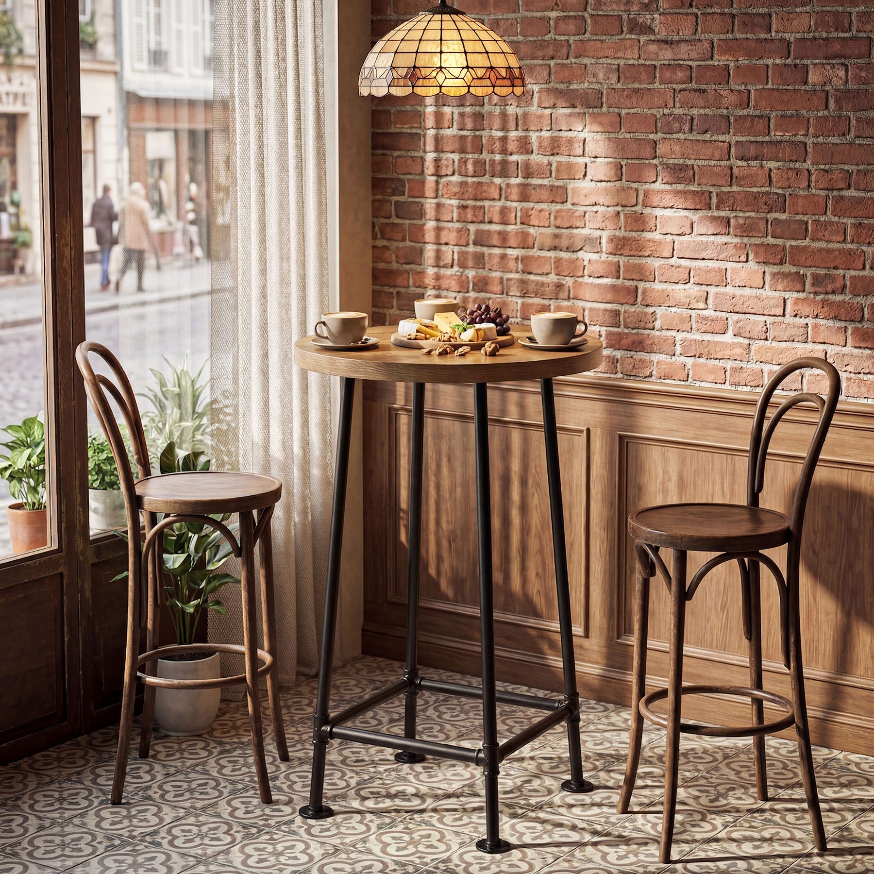 39.4" Round Bar Table, High Top Pub Table Drink Cocktail Furniture