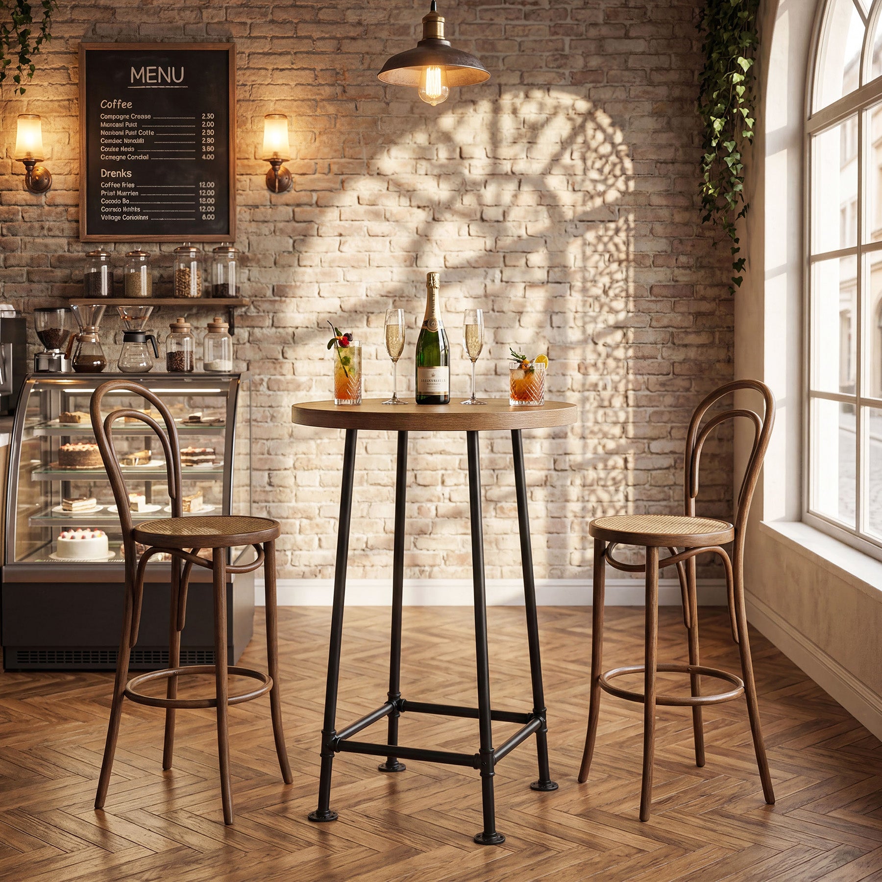 39.4" Round Bar Table, High Top Pub Table Drink Cocktail Furniture