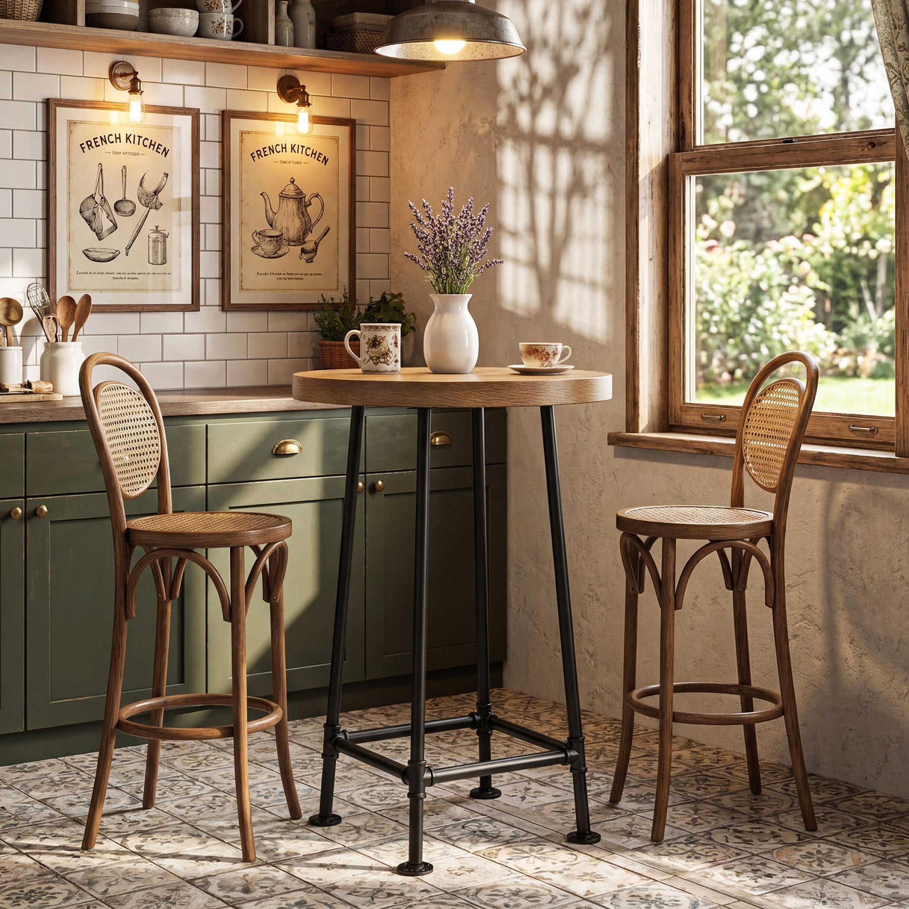 39.4" Round Bar Table, High Top Pub Table Drink Cocktail Furniture