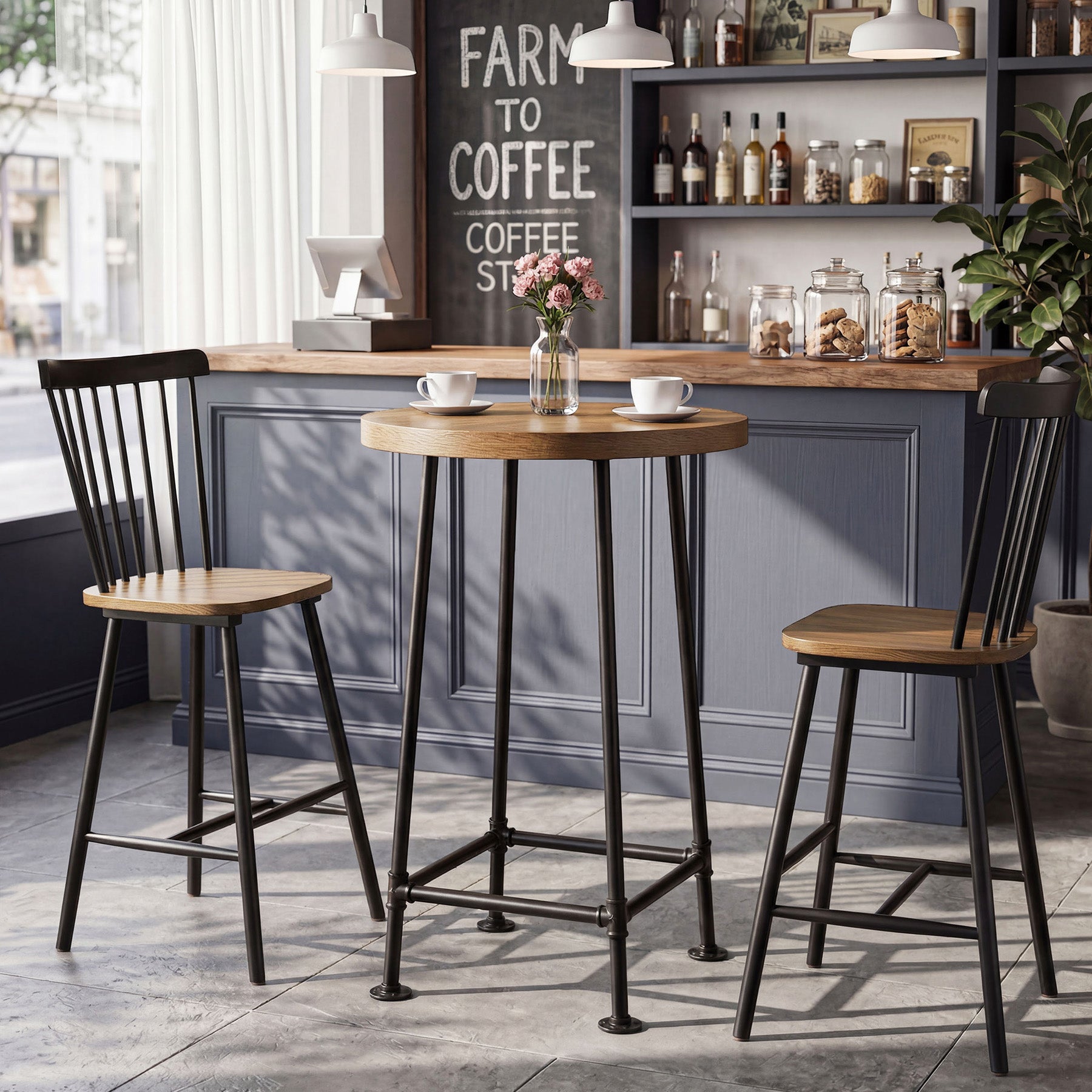39.4" Round Bar Table, High Top Pub Table Drink Cocktail Furniture