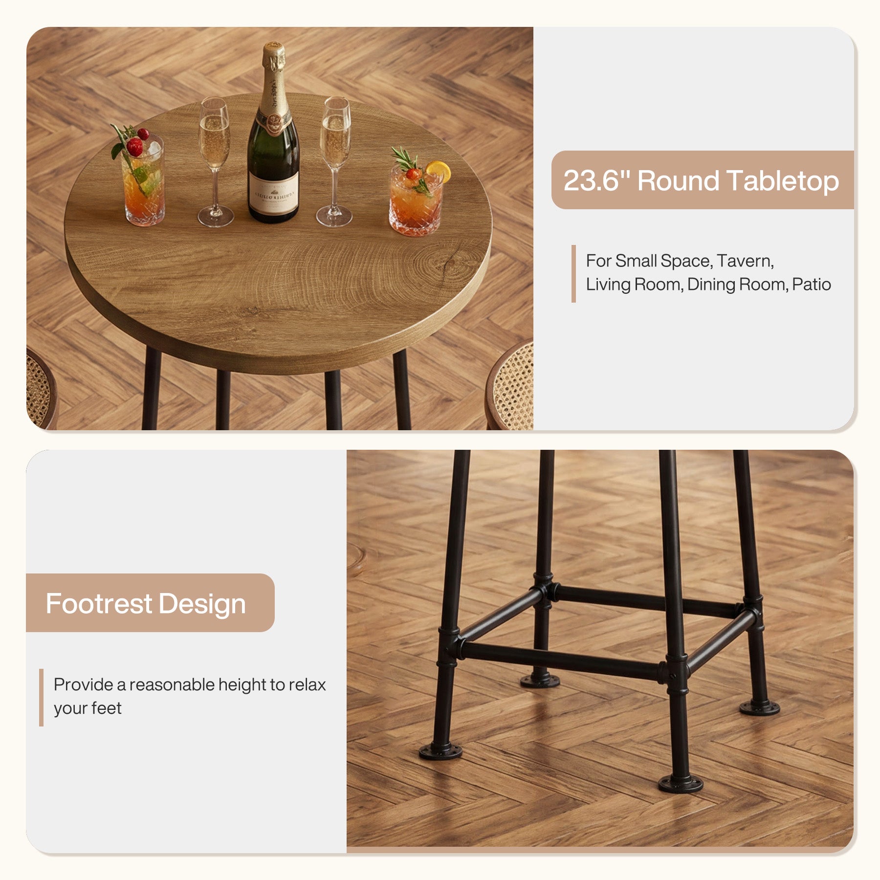 39.4" Round Bar Table, High Top Pub Table Drink Cocktail Furniture