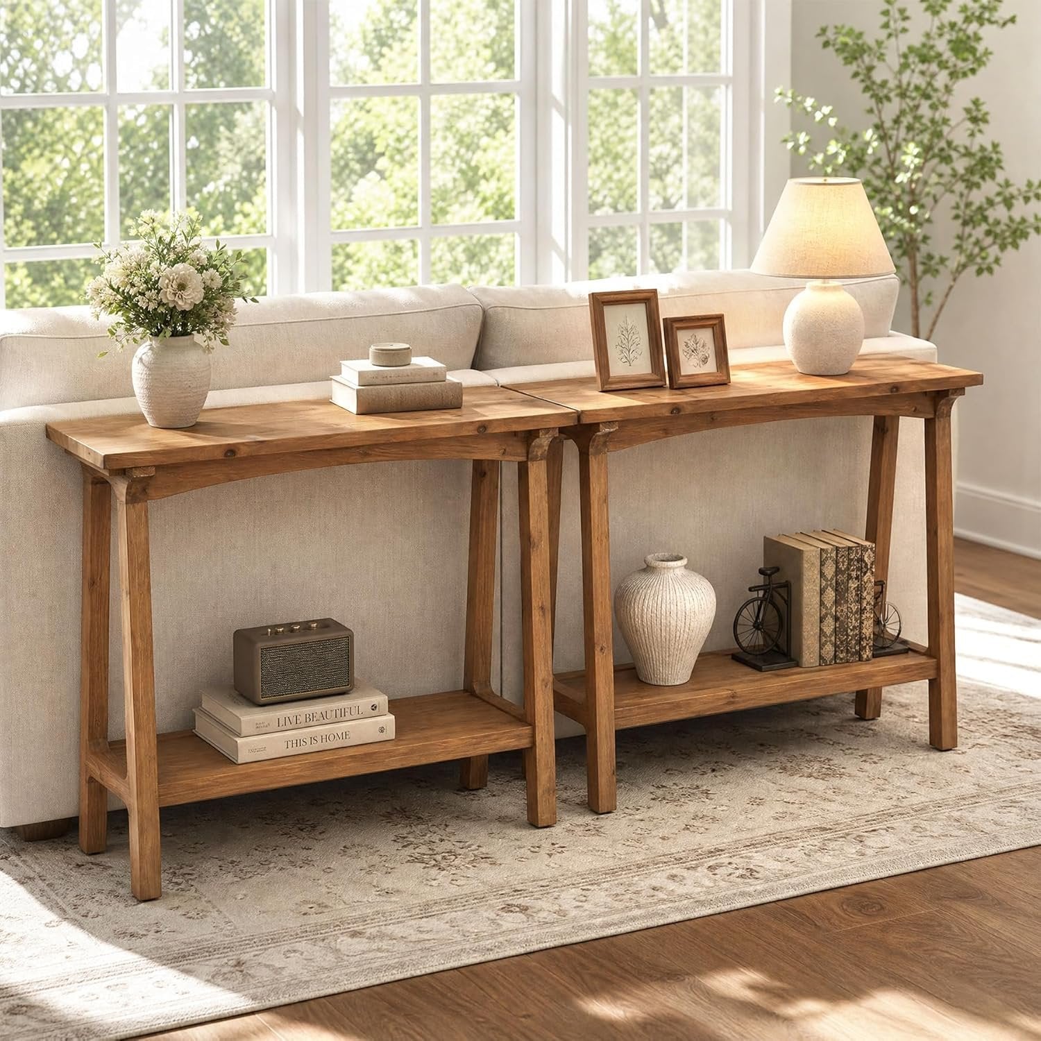 39.4” Small Entryway Table, 2-Tier Solid Wood Console Table for Living Room