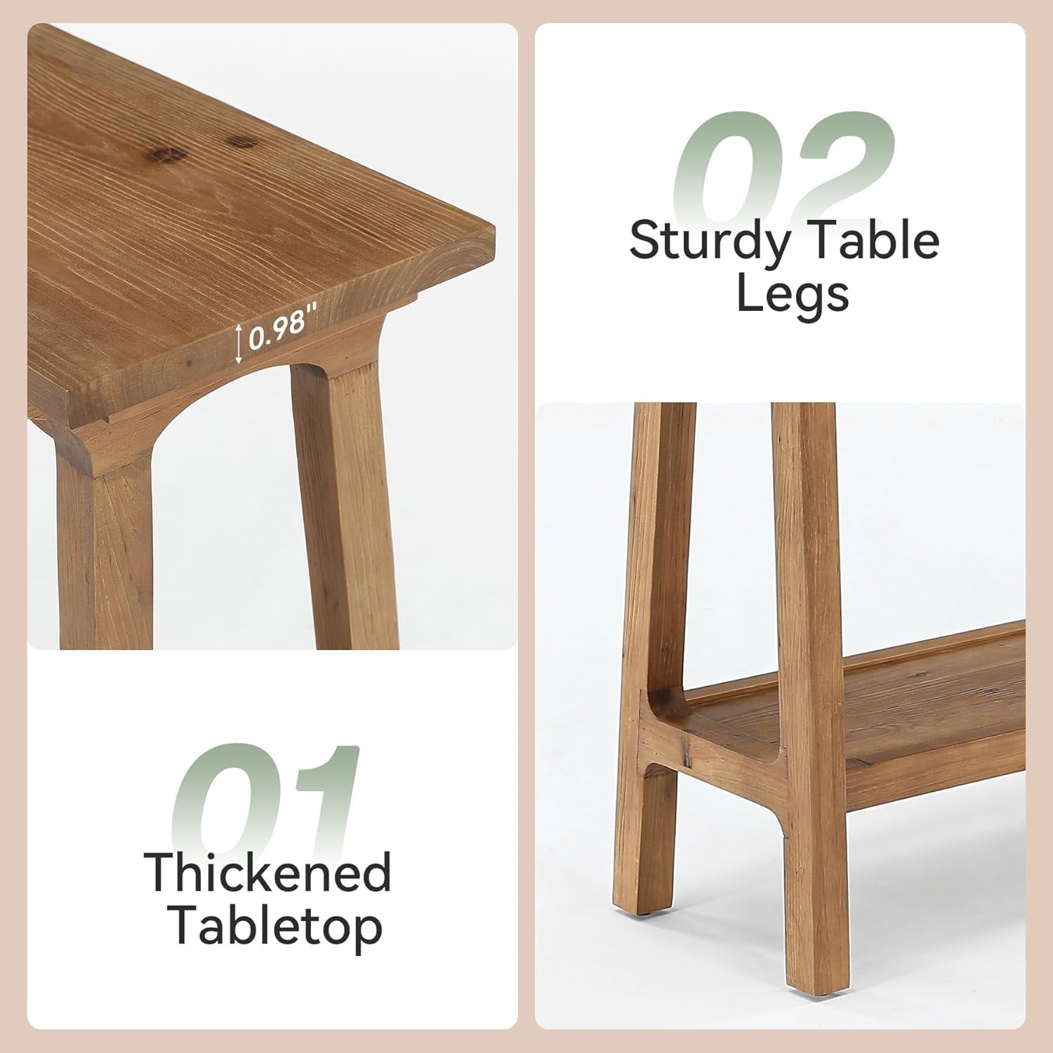 39.4” Small Entryway Table, 2-Tier Solid Wood Console Table for Living Room