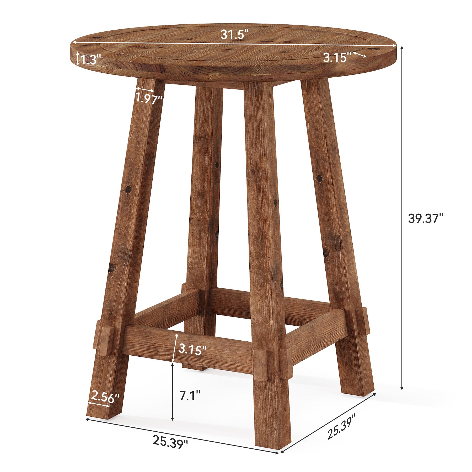 39.4" Solid Wood Bar Table, Farmhouse High Top Pub Bistro Tables for Kitchen