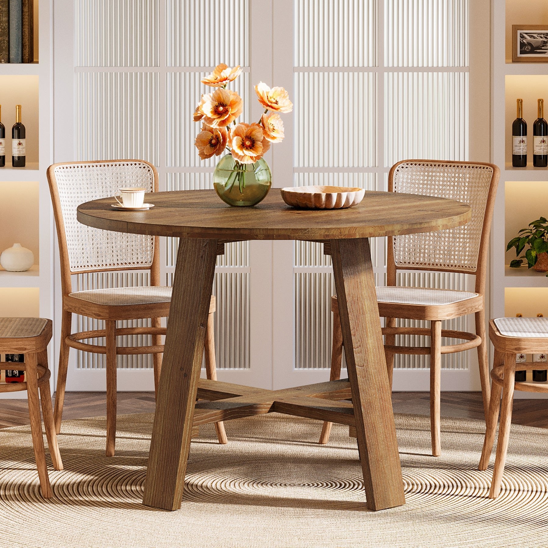 39.4" Solid Wood Dining Table, Round Kitchen Table for 2–4 People
