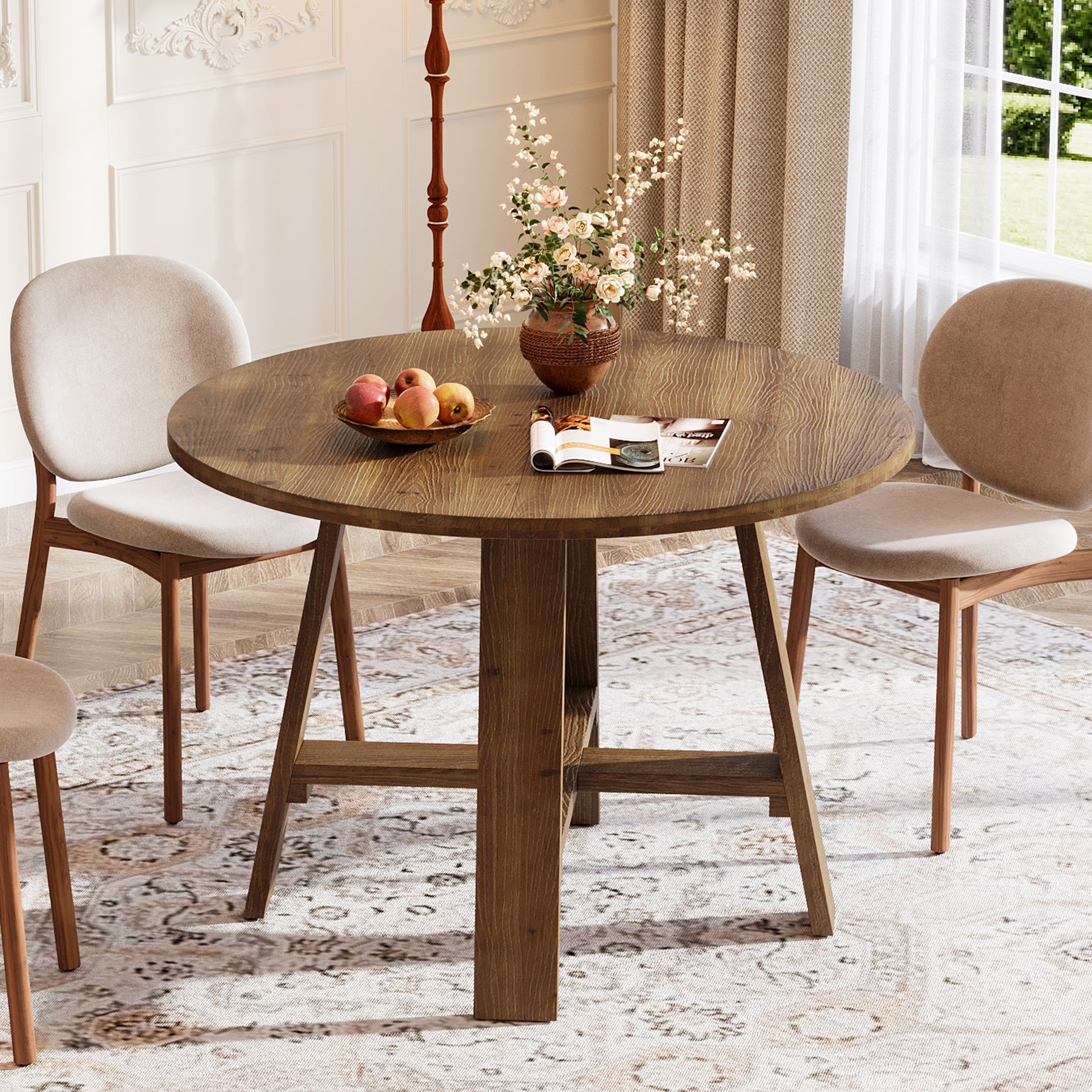 39.4" Solid Wood Dining Table, Round Kitchen Table for 2–4 People