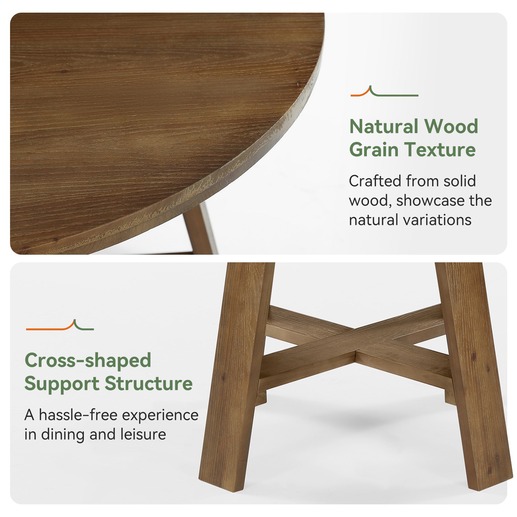 39.4" Solid Wood Dining Table, Round Kitchen Table for 2–4 People