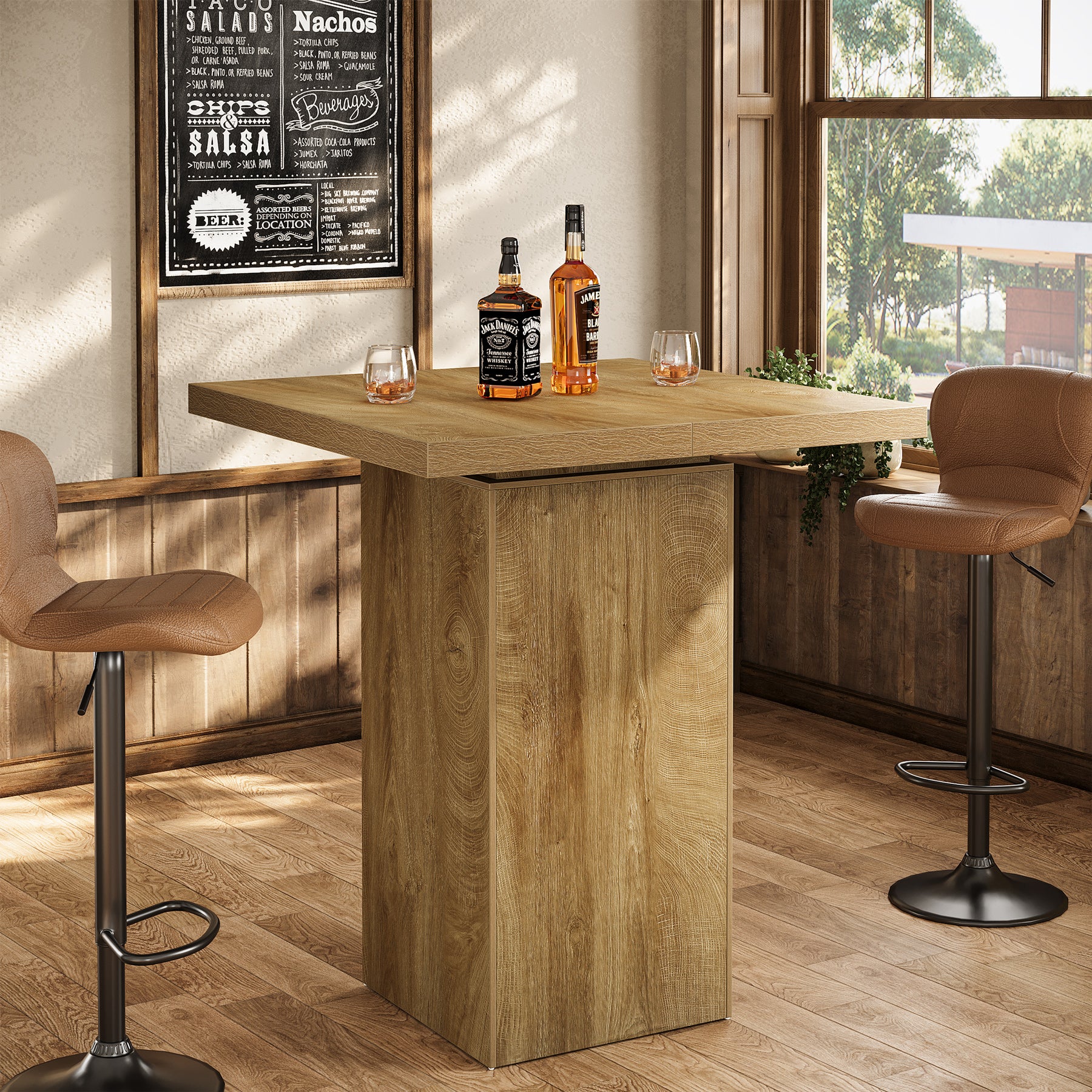 39.4" Square Bar Table, High Top Bistro Pub Cocktail Table Dining Table
