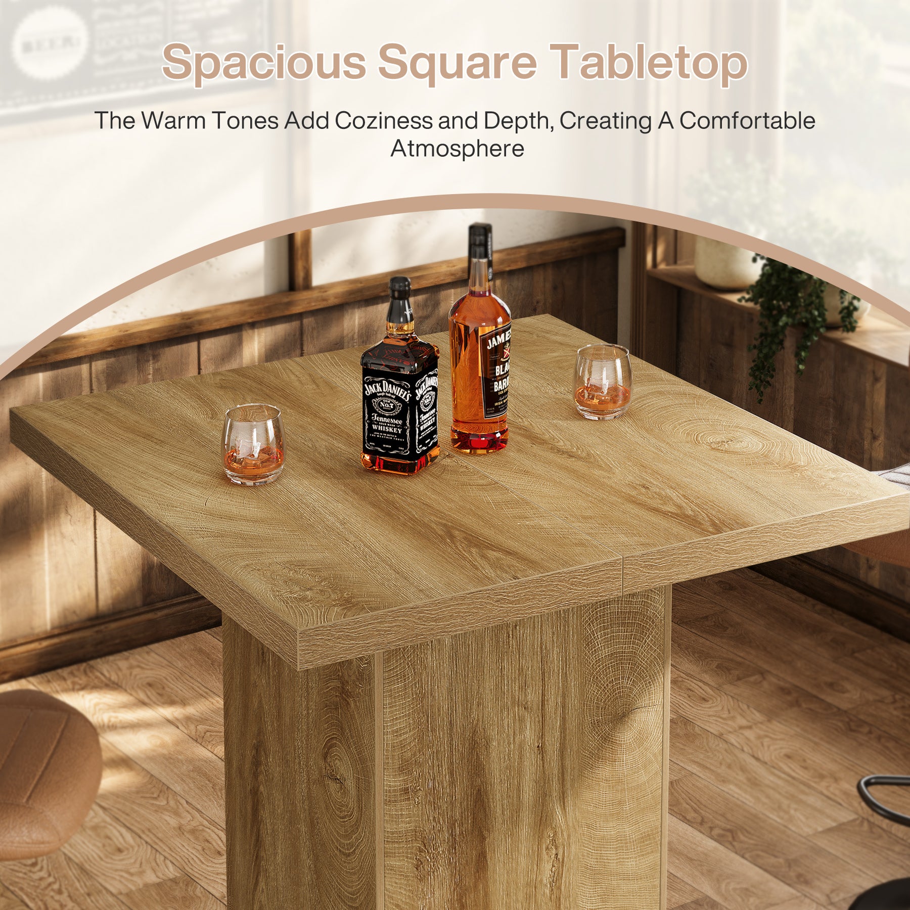 39.4" Square Bar Table, High Top Bistro Pub Cocktail Table Dining Table