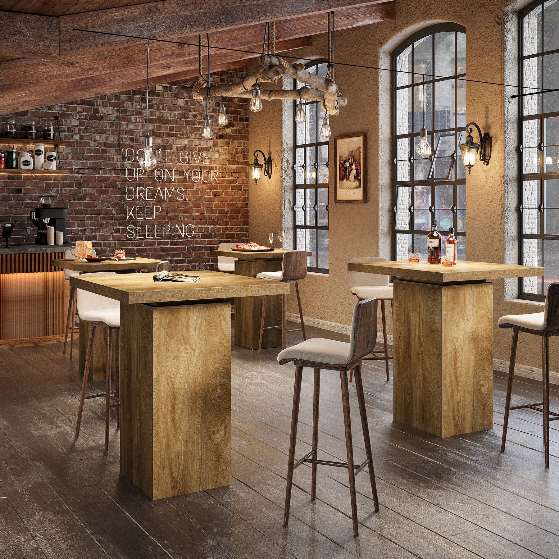 39.4" Square Bar Table, High Top Bistro Pub Cocktail Table Dining Table